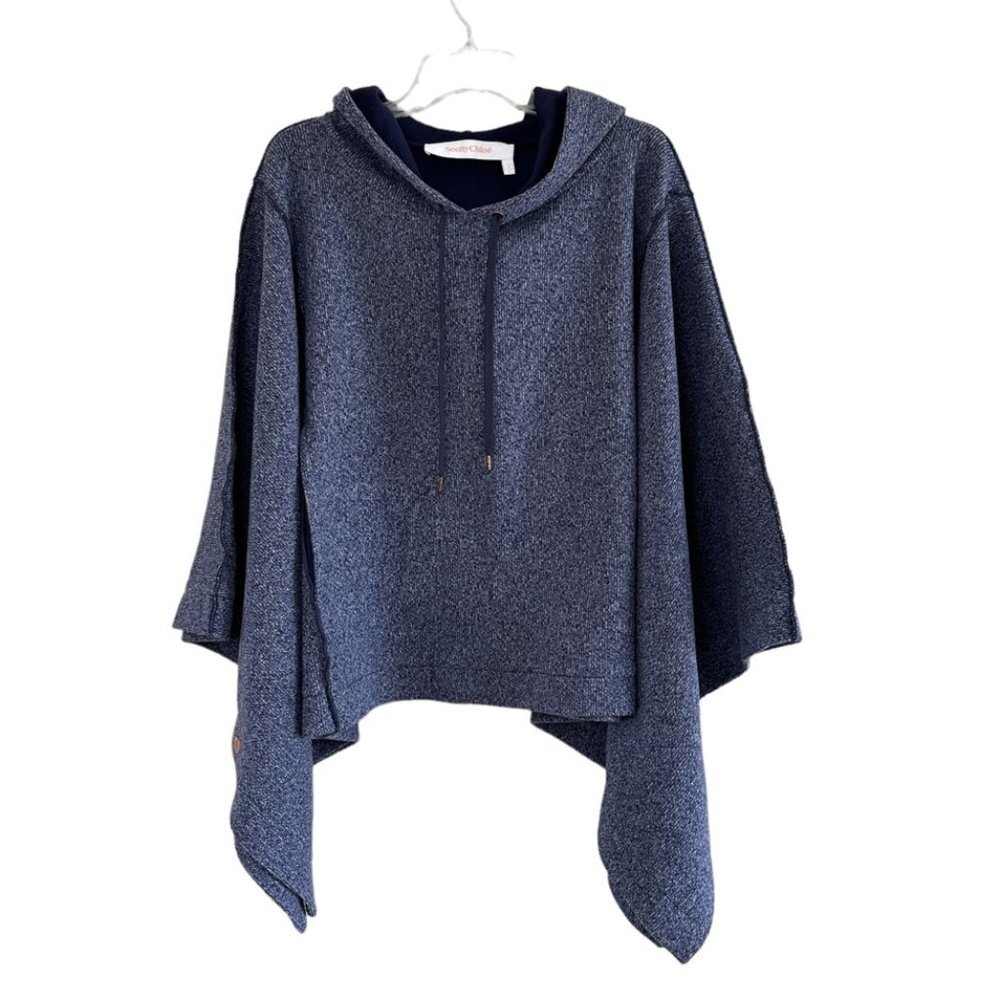 See by Chloe Blue Hooded Poncho, Small
